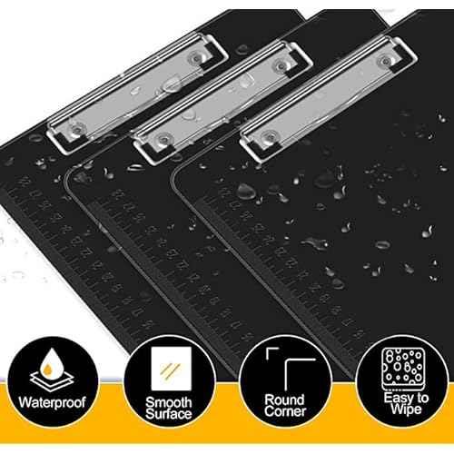 HERKKA 25 Pack Plastic Clipboards, Black, A4 Letter Size, 12.5 x 9 Inch