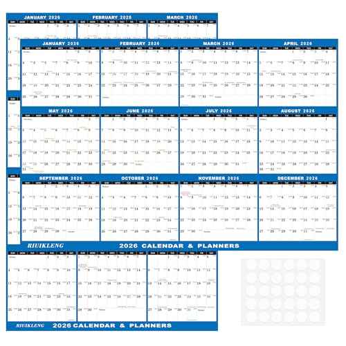 32" x 48" 2026 Wall Calendar Folded Wet & Dry Erase 12 Month Annual Yearly Wall Planner Vertical-Horizontal,Reversible