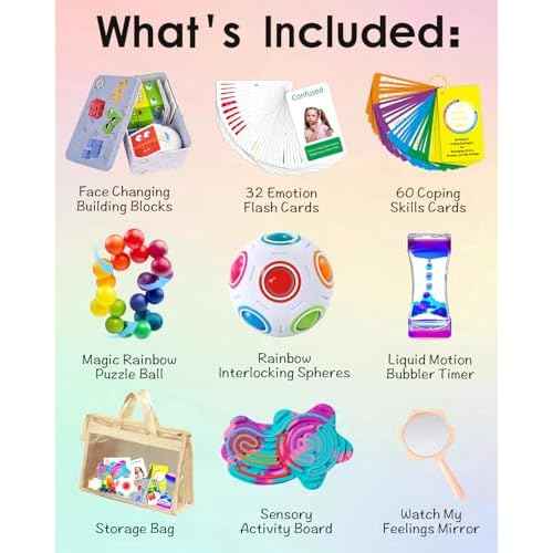 9-Piece Calm Down Corner Supplies for Kids | Anxiety Relief Tools Kit| Interactive Emotional Support Regulation Items, Fidgets for Kids, Versatile Therapy Sensory Toys for Classroom and Home