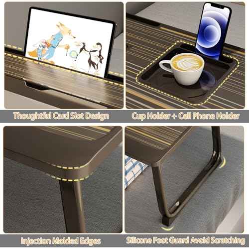 Laptop Desk for Bed, Adjustable Laptops Stand with 6 Different Angles, Portable Lap Tray Table with Storage Drawer and Cup Holder, Laptop Bed Desk Tray for Eating Working Writing Reading (Black)