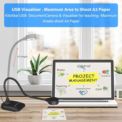 Document Camera for Teachers - Overhead Visualizer with LED Light, USB Webcam, Adjustable Angle for Classroom & Remote Learning
