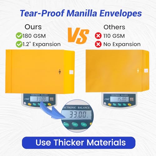 Yellow 25 Pack 9x12 Heavyweight Manilla Envelopes with Clasp - Expandable Business Mailers