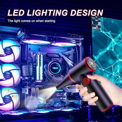 ATEngeus Compressed Air Duster, Stepless Speed Electric Air Duster, 100500RPM Cordless Air Duster with LED Light, Rechargeable Air Blower Replaces Canned Air, Keyboard Cleaner for Laptop, PC