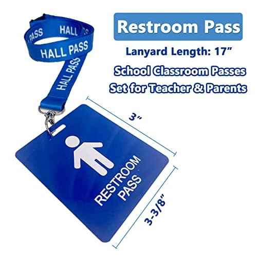 Hall Pass Lanyards with Card Passes, Unbreakable School Classroom Passes Set for Teacher Parents (Hall Bathroom Library Office & Nurse),5 Pcs (Boys Restroom)