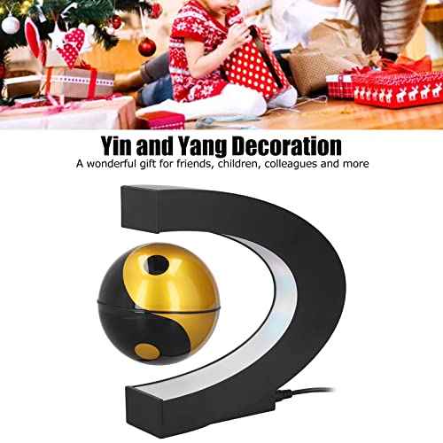 Magnetic Levitation Floating Globe,Yin and Yang C Shaped Anti Gravity Magnetic Levitation Rotating World Map with LED Light for Children Gift Home Office Desk Decoration (Gold)(US)