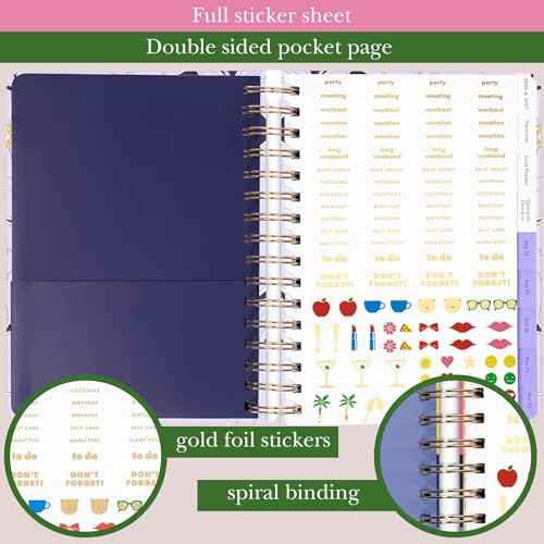 kate spade new york Daily Planner 2025-2026 Large Agenda August 2025-December 2026, Hardcover Weekly and Monthly Spiral Planner with Stickers (Coastal Garden)