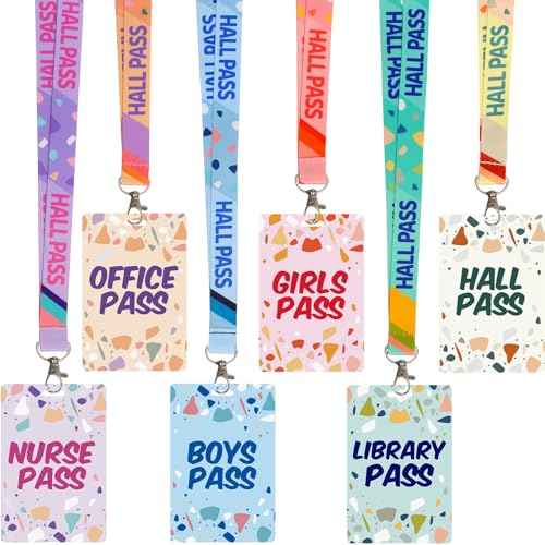 WorldBazaar Terrazzo Tones Hall Pass Lanyards and School Passes Set of 6 Unbreakable Hall School Passes Teacher Supplies for Classroom Passes Bathroom Office Library Nurse Classroom