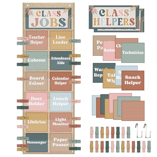 Pasimy Modern Boho Class Jobs Pocket Chart Classroom Management Decor