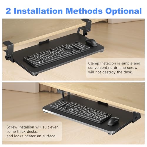 Keyboard Tray Under Desk Large C-Clamp 25.6¡± (30¡± Including Clamps) x 11.8¡± Slide-Out Platform Computer Drawer Pull Out Keyboard & Mouse Tray Black DSF4