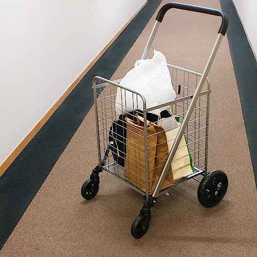 BISupply Foldable Shopping Cart with 360¡Æ Swivel Castor Wheels - Lightweight Heavy Duty Utility Grocery Cart with 330 lbs Weight Capacity for Groceries, Laundry, Luggage, Travel, and Tailgating