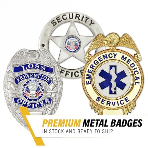 Hero's Pride Security Officer Badge, Enameled & Plated, 5PC Pin Catch Design, Standard Issue Badge Size