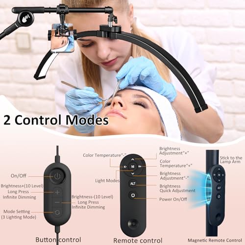 Half Moon Light for Lash Tech, LED Floor Lamp with Wheeled Base, Lash Light for Eyelash Extension, Tattoo Artists, Beauty, Adjustable Brightness, Phone Holder