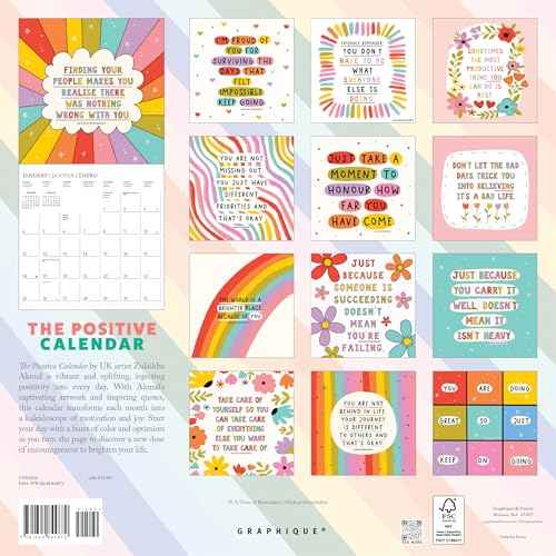 Graphique 2026 The Positive Calendar Wall Calendar | 12¡± x 12¡± | Thick Paper | Home & Office Organizer | Large Monthly Grid | 3 Languages & Marked Holidays | 4 Month Preview Page for 2027