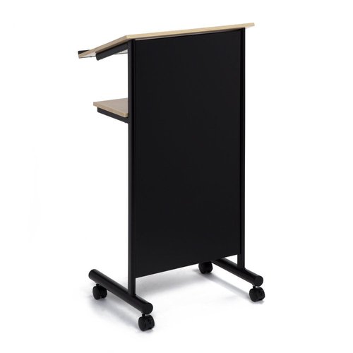 Audio-Visual Direct Wheeled Lectern - Standing Desk with Storage Shelf - Beech/Black - Ideal for Presentations and Laptop Use