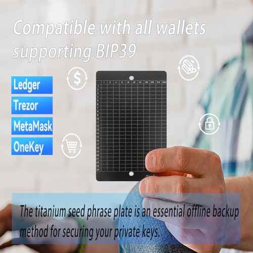 Titanium Seed Phrase Storage ? BIP39 Binary Crypto Backup Plate with 2 Glass Breaker Pens, Transparent Recovery Card, Word Index Booklet, Anti-Tamper Seals & Lock Screws ? Cold Wallet for Bitcoin
