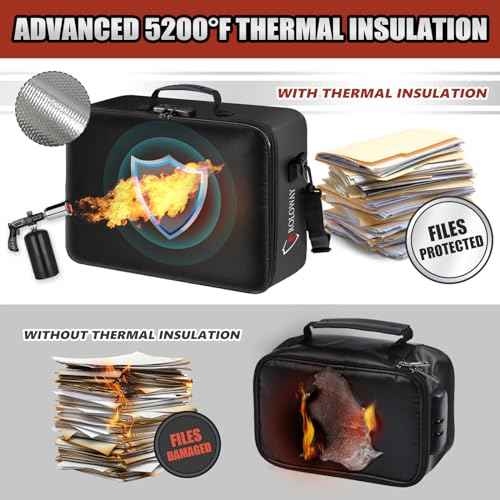 ROLOWAY 5200¡ÆF Fireproof Document Bag with Lock (17 x 12.3 x 5.3 inch), Upgraded Heat Insulated Fireproof Bag with Multi-Layer File Organizers, Important Document Storage for Home Safe