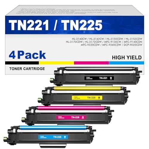 TN221 Toner Cartridges 4 Pack TN225 - Replacement for Brother tn221 tn221bk tn225 Compatible with Brother MFC-9130CW Toner Cartridge, HL-3170CDW Toner Cartridge, HL-3140CW MFC-9330CDW Printer