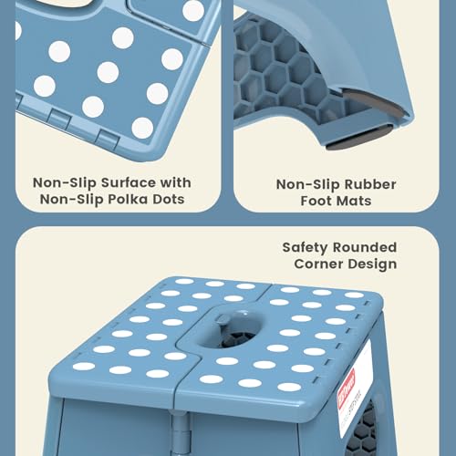 HBTower 9 Inch Folding Step Stool Blue 600 LBS Capacity Safety Lock