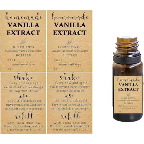 48 Pack Kraft Homemade Vanilla Extract Stickers 1.5¡¿2 inch Square Vanilla Instruction Labels Madagascar Vanilla Beans and Vodka Extract Stickers for Handcrafted Vanilla Bottles,Jar Kitchen Pantry