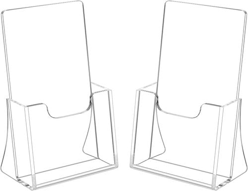 HIIMIEI Acrylic Brochure Holders - 4 Inch Wide Display Stand for Pamphlets & Cards | 2 Pack