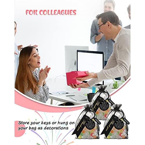 Yinkin 300 Pcs Employee Thank You Gifts Bulk Gifts for Coworkers Include 100 Inspirational Employee Appreciation Keychain Gifts 100 Organza Bags 100 Cards for Teacher Nurse Team(Black)