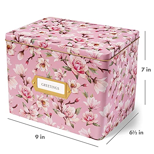 Jot & Mark Greeting Card Organizer Box Set | Decorative Recipe Tin Box, Tab Dividers, Matching Greeting Cards and Envelopes