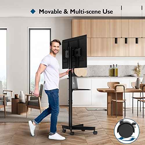 BONTEC Mobile TV Stand for 23-60 Inch TVs, Rolling TV Stand with Locking Wheels, Adjustable Height, Media Shelf, Max VESA 400x400mm, Holds Up to 88lbs