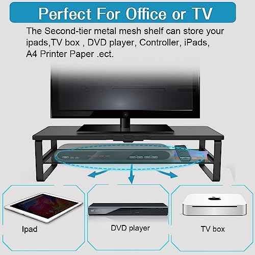 Monitor Stand with drawer, 2-Tier Monitor Stand Riser with Phone Holder and Cable Management - Desk TV Shelf, Laptop Printer, Desk Organizer Stand, for Home & Office, Black