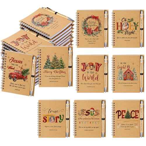 Eaasty 30 Sets Christian Spiral Notebooks Bulk with Pens Christian Gifts for Women Men,Prayer Journal, Small Notepad, Gifts for Christmas Church Members, Bible Study Groups & Church Families (Classic)