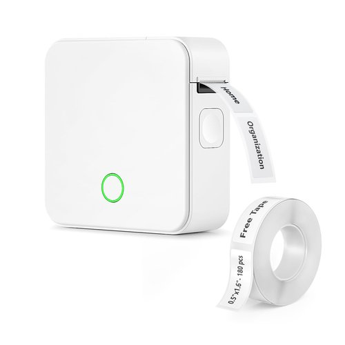 DETONGER Label Maker Machine with Tape P0 Rechargeable Bluetooth Mini Label Printer Portable Small Thermal Labeling Machine Easy to Use for Home Office School Organization Battery Included White