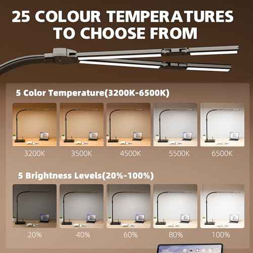 LED Desk Lamp for Home Office, 24W Bright Foldable Desk Lamp with Base,25 Lighting Modes Eye-Caring Desk Light Adjustable Gooseneck Lamp for Drafting Reading Study(A)