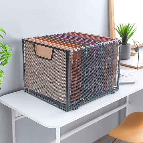 Metal Mesh File Baskets,Hanging File Folder Organizer,Office File Box,Letter Size,Black (2)