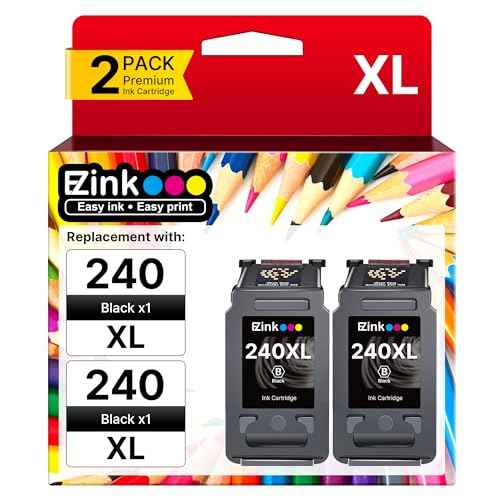 240XL Ink Cartridge Replacement for Canon 240XL Black Ink Cartridge, PG-240XL PG240 Works with PIXMA PIXMA MG3620 TS5120 MG3520 MG3220 MG2120 MG4220 MX392 MX452 MX522 Printer, 2 Pack Black