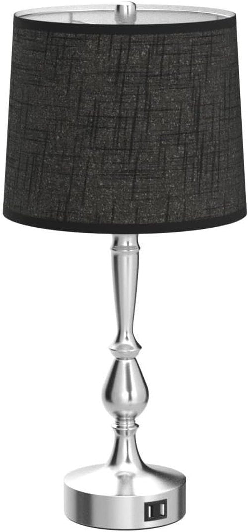 Dott Arts 24.8'' Modern Table Lamps - Set of 2 Bedside Lamps with USB Charging & Dimmable Touch Control | Silvery & Black