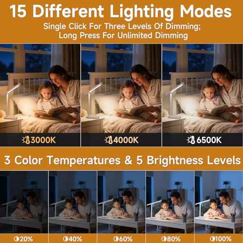 Magnetic Led Desk Lamp: 2 in 1 Reading Lamp with Phone Holder & USB Charging Port for Home Bedroom Office Study | Dorm Desk Lamp with 3500-6500k Touch Control Dimming | 5 Brightness Levels | White