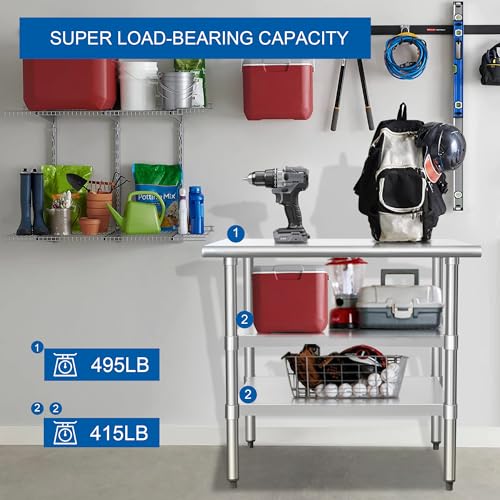 HARDURA 24 x 36 Inch Stainless Steel Prep Table with 2 Undershelves