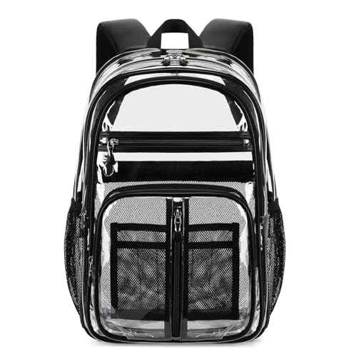 Cusangel Clear TPU XL Backpack,18" See Through Heavy Duty Bookbag,18 x8 x13inch X-Large Capacity Stadiums, warehouses, school and other security check locations(Black)