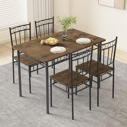 AMICLIBER 5-Piece Dining Table Set for 4 (0.6-inch Brown) – Rectangular Kitchen & Dining Furniture