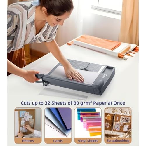 Firbon 12" Guillotine Paper Cutter, Heavy Duty 30-Sheet Capacity Trimmer for Cardstock, Photos, Scrapbooking, Office, Classroom, Studio (Gray)