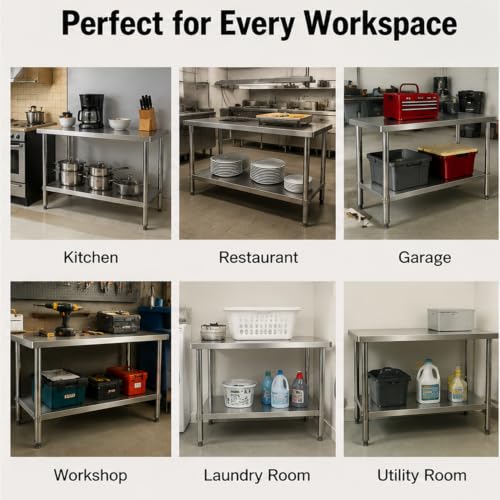Stainless Steel 24 x 48 Inch Heavy-Duty Prep Table with Undershelf – Reinforced Kitchen Work Table