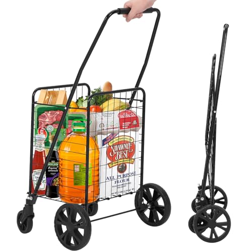 Utility Cart with Wheels to Be Used for Shopping, Grocery, Luggage, Picnic, Folding Shopping Cart with 22 Gallon Large Basket, 360¡Æ Swivel Wheels, 110 LBS Large Capacity, Black
