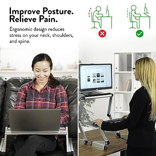 Uncaged Ergonomics Adjustable Book Holder, Tablet & Laptop Stand, Aluminum Portable Reading Stand for Textbooks & Cookbooks, Recipe Holder for Kitchen Counter, Silver