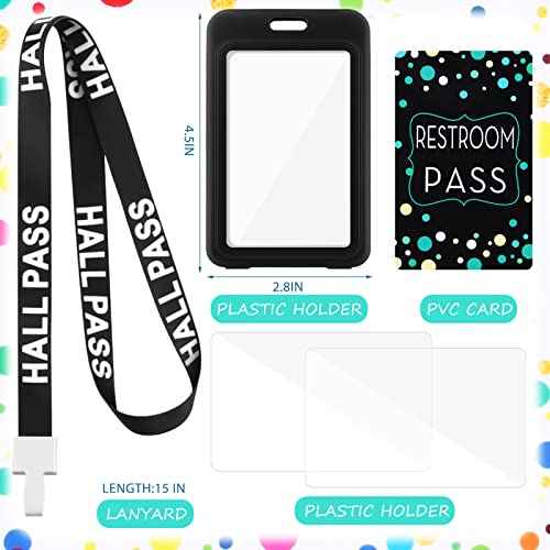 Tatuo 16 Pcs Hall Pass Lanyards Card Passes Set Vertical Bathroom Pass Restroom Unbreakable Gift for Teacher Nurse Library Office(Black)