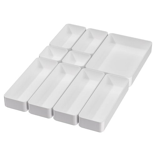 9 Pcs Stackable Drawer Organizer Trays Set, Multifunctional Stackable Storage Trays for Vanity, Bathroom, Kitchen, Desk Drawer Organizer Office. Plastic Drawer Organizers Available In 5 Colours, White