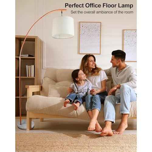 Lightdot Arc Floor Lamps for Living Room, Modern Standing Lamp with Hanging Drum Shade, Tall Standing Floor Lamp with Foot Switch, Over Couch Arched Reading Light for Bedroom, Office (Orange)