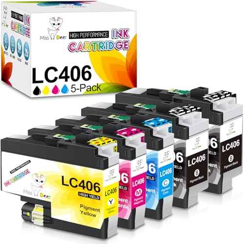 Miss Deer LC406 Ink Cartridges 5-Pack, Compatible Replacement for Brother LC 406 LC406XL for MFC-J4335DW MFC-J4345DW MFC-J4535DW MFC-J5855DW MFC-J5955DW MFC-J6555DW MFC-J6955DW Printer (2BK/1C/1Y/1M)