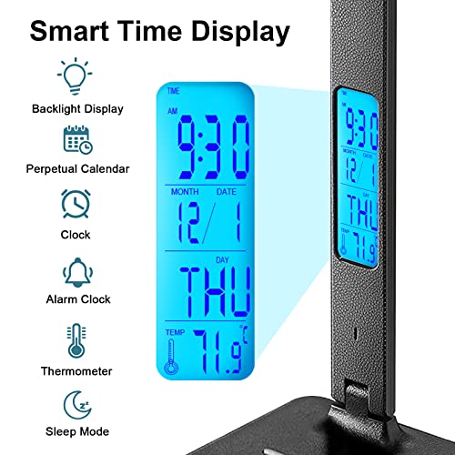 LAOPAO Black Desk Lamp with Wireless Charger & LCD Clock - Office & Dorm Light