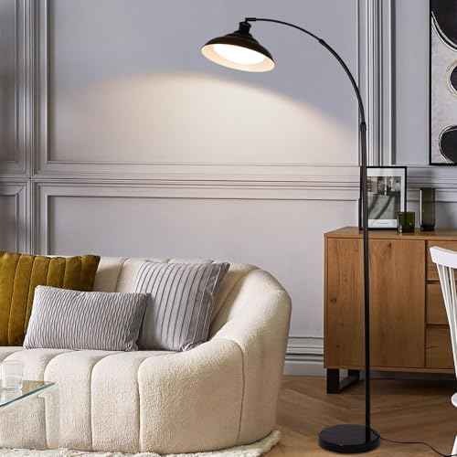Arc Floor Lamp, Dimmable Dome Floor Lamp with Remote & Foot Switch, Modern Standing Lamp 3000-6500K 25W Integrated LED Bulb, Black Tall Lamp Over Couch Lamps for Living Room Bedroom Offices(Black)