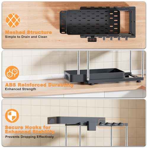 Under Sink Organizer, Under Kitchen Sink Organizer, Height Adjustable Bathroom Cabinet Organizers and Storage, 2 Tier Pull-Out Multi-Purpose Organizer for Bathroom Kitchen Cabinet, Black, 2 Pack