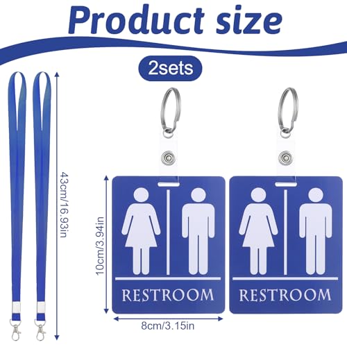 Set of 2 Classroom Bathroom Passes with Key Holders - Durable PVC, Blue & Pink
